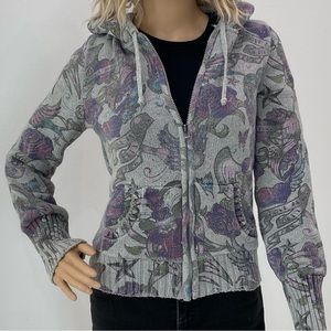 DKNY JEANS Purple and Gray Knit Hoodie (S/M)